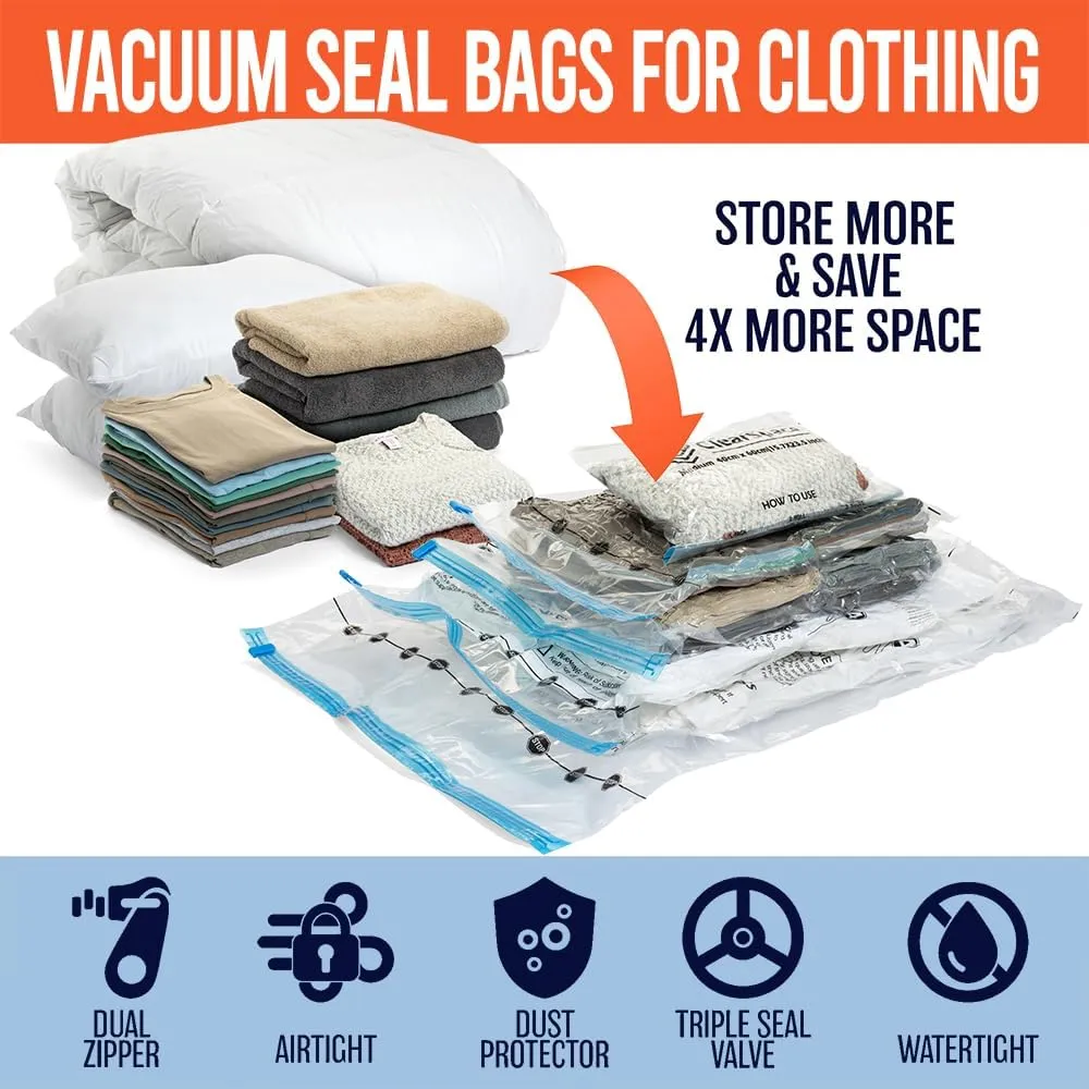 Vacuum Seal Bags for Clothing Travel, 20 Combo - Space Saver Vacuum Storage Bags, Blanket & Clothes Storage Bags Vacuum Sealed – Hand Pump Included, Bolsas Para Guardar Ropa Al Vacío