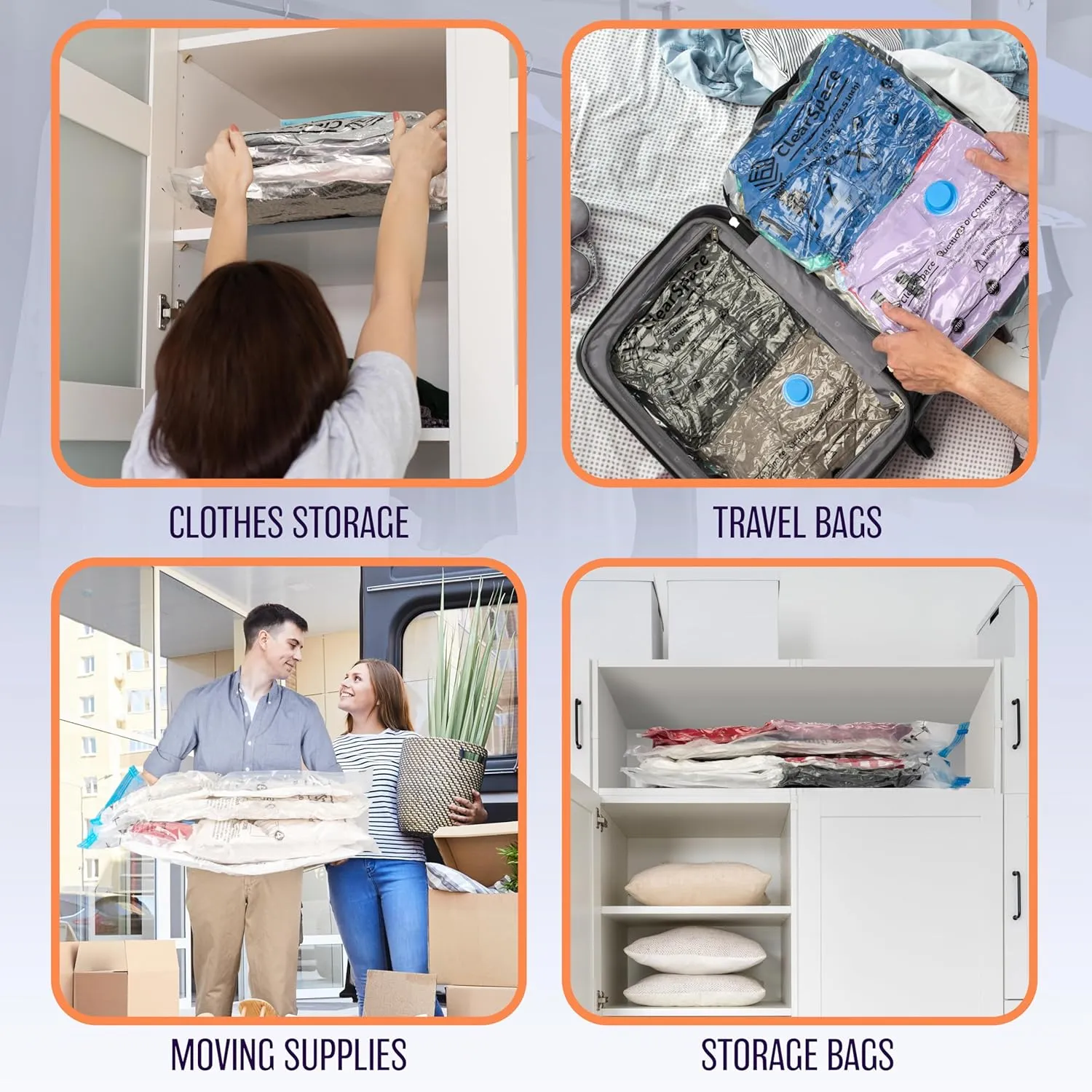 Vacuum Seal Bags for Clothing Travel, 20 Combo - Space Saver Vacuum Storage Bags, Blanket & Clothes Storage Bags Vacuum Sealed – Hand Pump Included, Bolsas Para Guardar Ropa Al Vacío