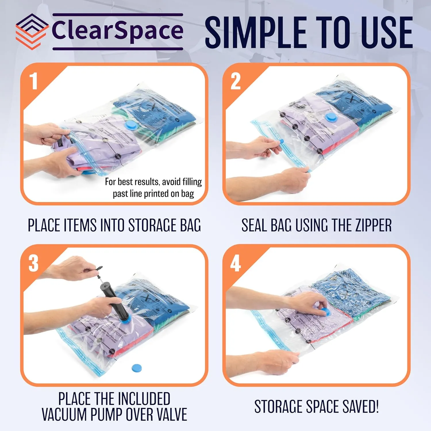 Vacuum Seal Bags for Clothing Travel, 20 Combo - Space Saver Vacuum Storage Bags, Blanket & Clothes Storage Bags Vacuum Sealed – Hand Pump Included, Bolsas Para Guardar Ropa Al Vacío