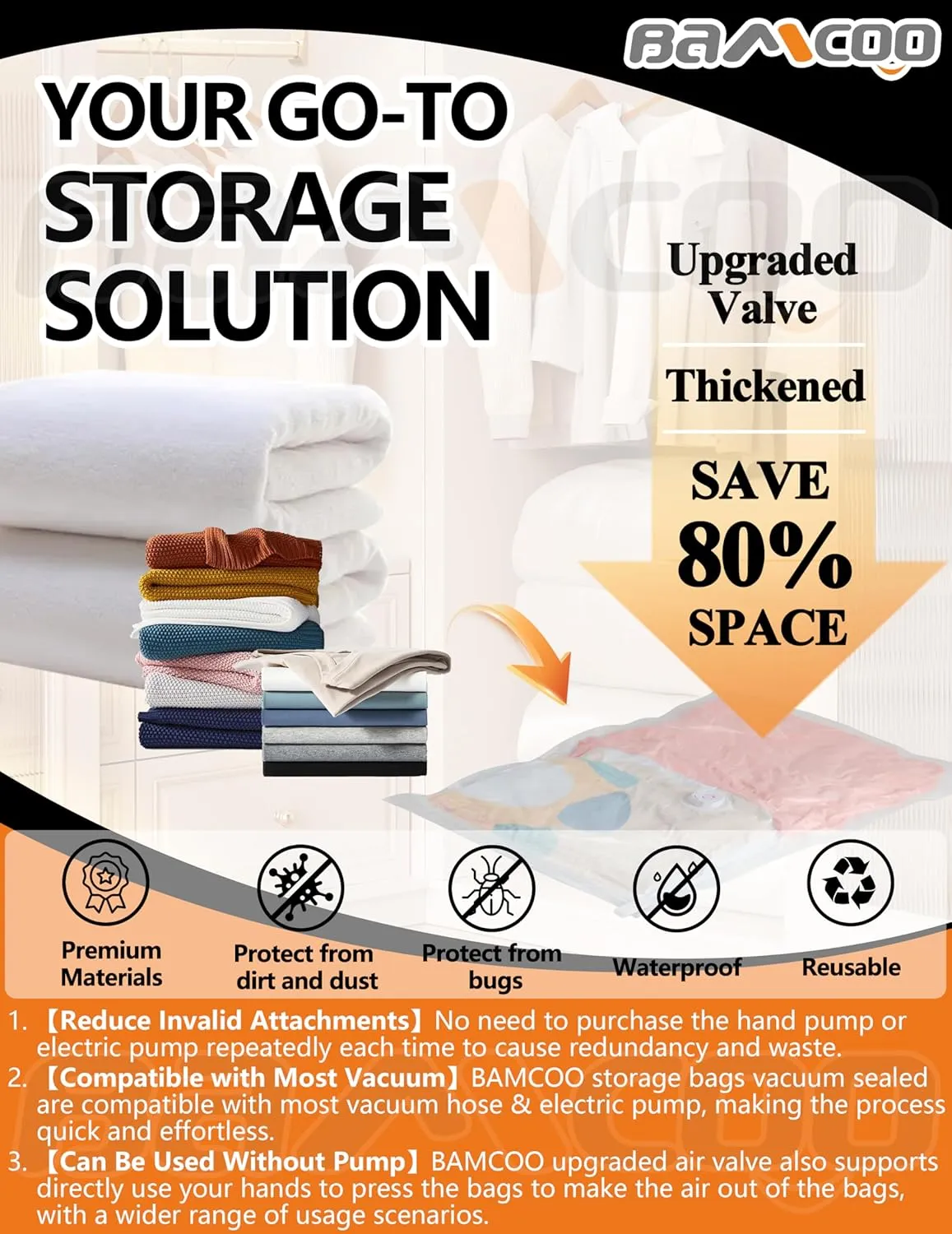 Vacuum Seal Bags for Clothing, Upgraded 16 Pack(4 Jumbo/4 Large/4 Medium/4 Small Vacuum Storage Bags) Space Saver Vaccine Sealed Storage Bag for Travel Blankets Bedding Luggage Comforters