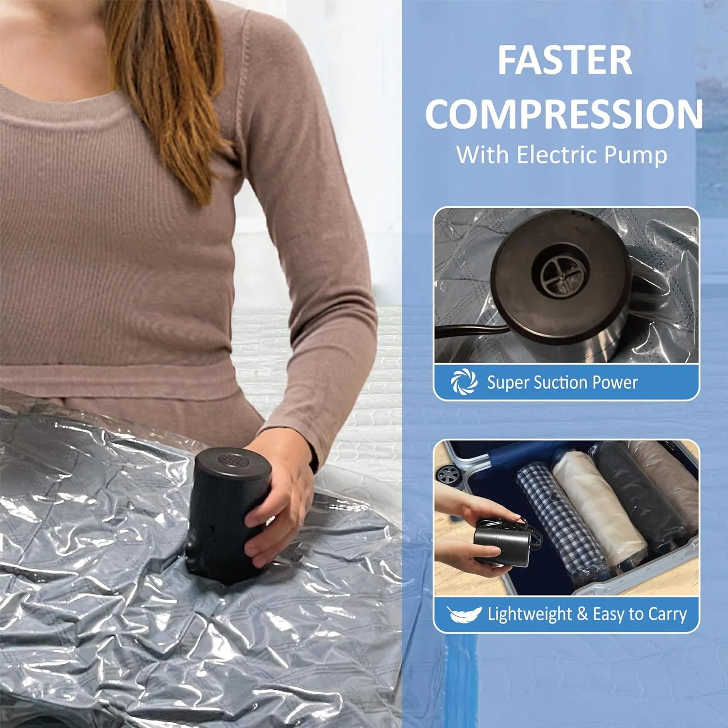 Vacuum Storage Bags with Electric Pump, 15 Large Space Saver Bags Vacuum Seal Bags with Pump, Space Bags, Vacuum Sealer Bags for Clothes, Comforters, Blankets, Bedding