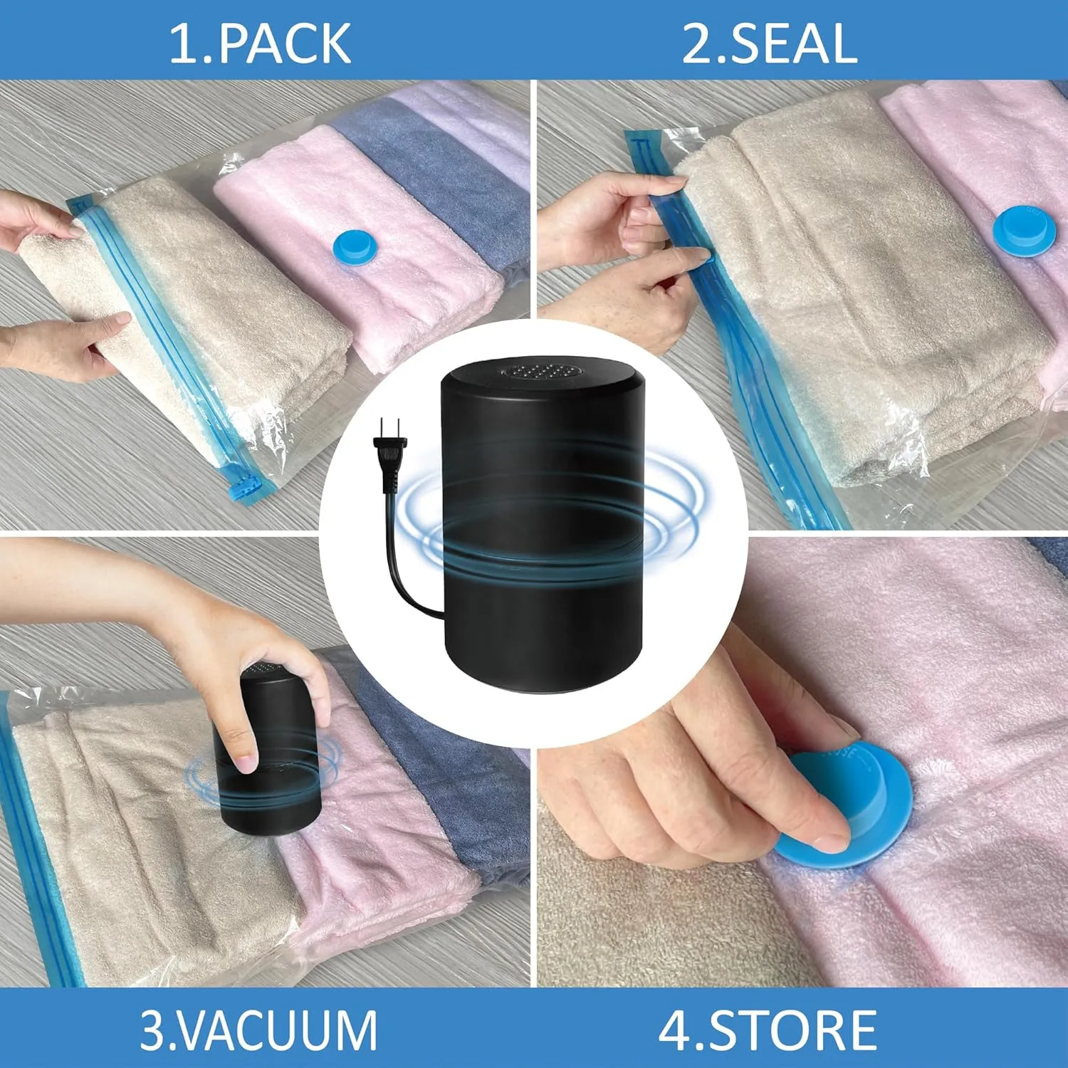Vacuum Storage Bags with Electric Pump, 15 Large Space Saver Bags Vacuum Seal Bags with Pump, Space Bags, Vacuum Sealer Bags for Clothes, Comforters, Blankets, Bedding