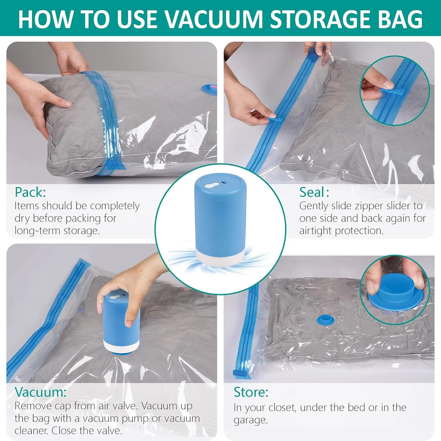 Vacuum Storage Bags with Electric Pump, 30 Pack (3 Jumbo/3 Large/12 Medium/12 Small) Vacuum Seal Space Saver Bags for Clothing, Pillows, Blanket, Bedding, Comforters
