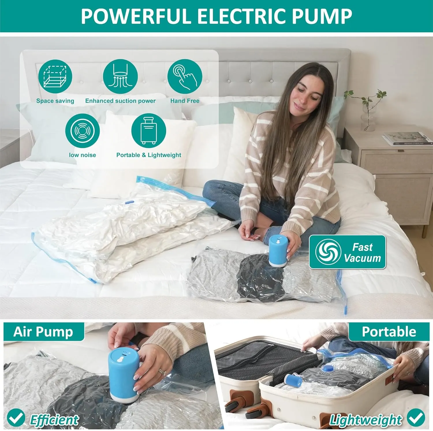 Vacuum Storage Bags with Electric Pump, 30 Pack (3 Jumbo/3 Large/12 Medium/12 Small) Vacuum Seal Space Saver Bags for Clothing, Pillows, Blanket, Bedding, Comforters