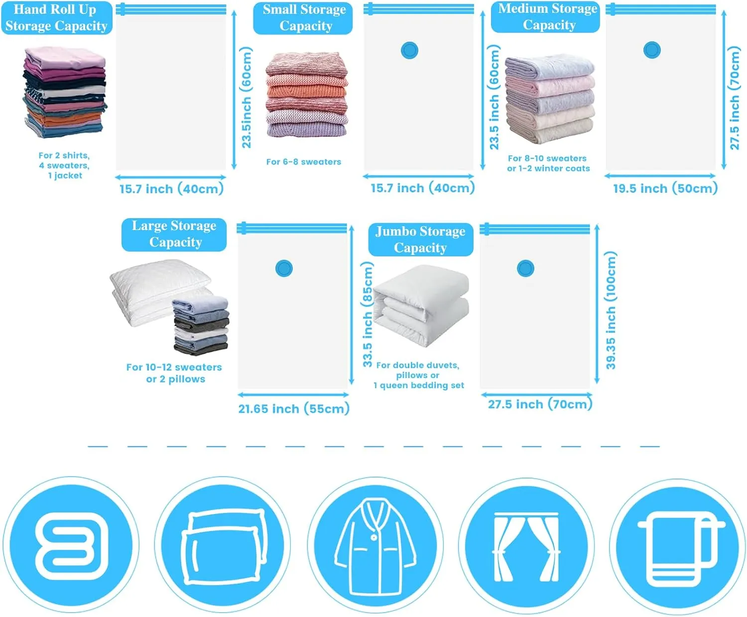 Vacuum Storage Bags,10 Pack (10 Large Bags) Zip Seal Space Saver Bag for Travel Clothes,Blanket,Duvets,Pillows,Comforters