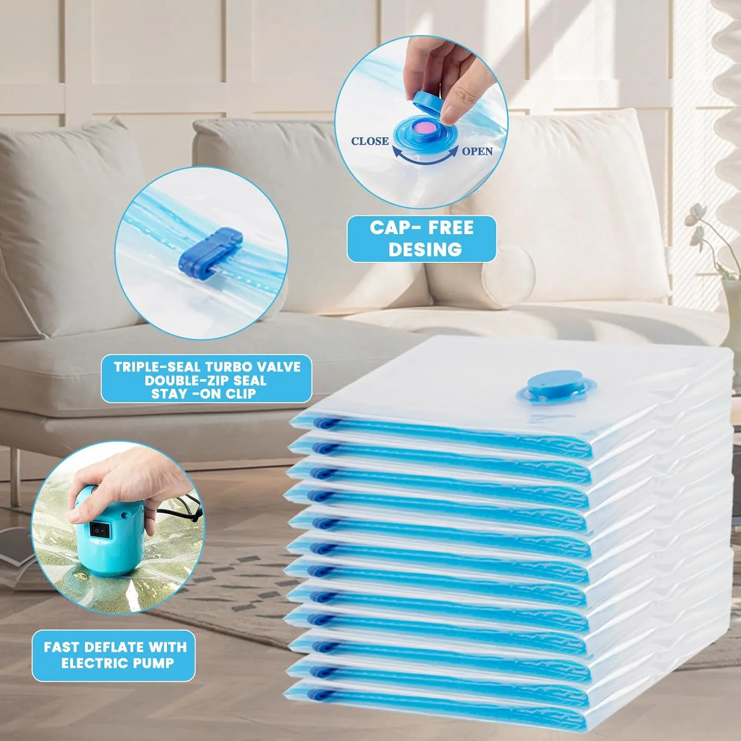 Vacuum Storage Bags,10 Pack (10 Large Bags) Zip Seal Space Saver Bag for Travel Clothes,Blanket,Duvets,Pillows,Comforters