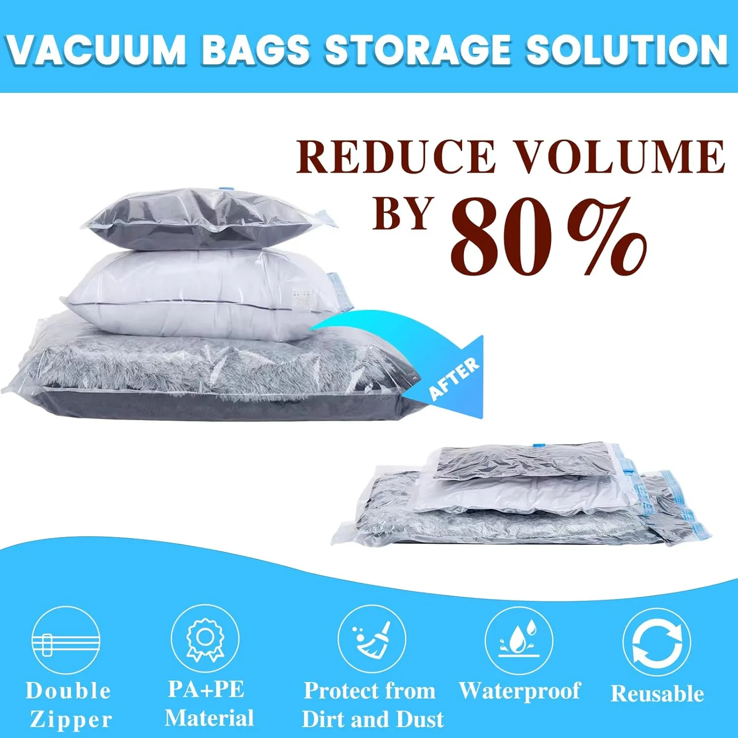 Vacuum Storage Bags,10 Pack (10 Large Bags) Zip Seal Space Saver Bag for Travel Clothes,Blanket,Duvets,Pillows,Comforters