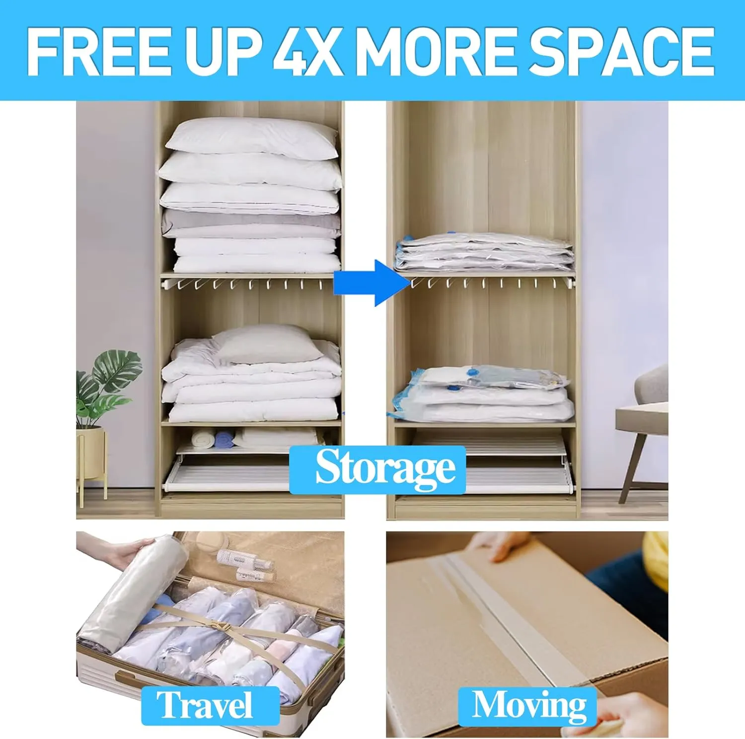 Vacuum Storage Bags,10 Pack (10 Large Bags) Zip Seal Space Saver Bag for Travel Clothes,Blanket,Duvets,Pillows,Comforters