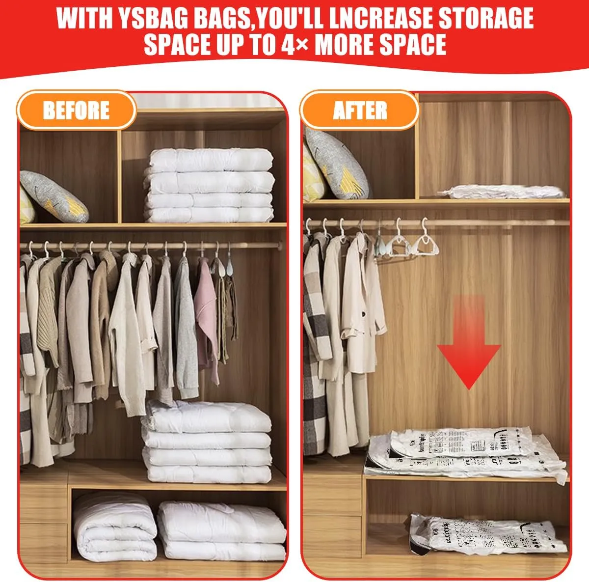 Vacuum Storage Bags,Vacuum Seal Bags for Clothing with Hand Pump,Vacuum Sealer Bags for Clothing/Comforters/Blankets （6 Jumbo）