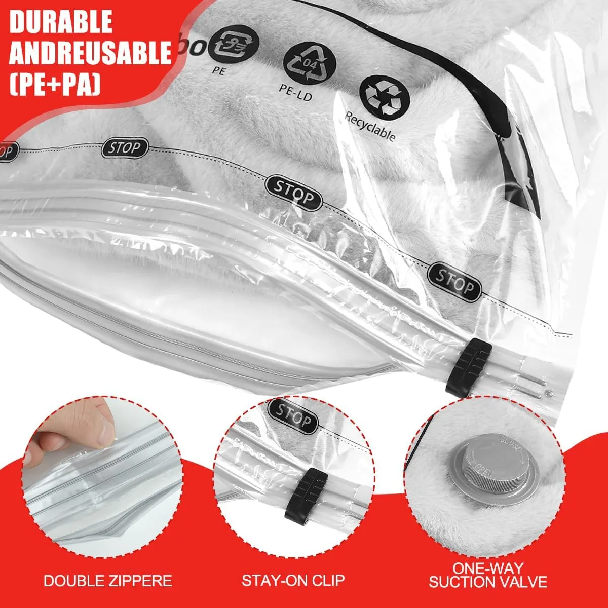 Vacuum Storage Bags,Vacuum Seal Bags for Clothing with Hand Pump,Vacuum Sealer Bags for Clothing/Comforters/Blankets （6 Jumbo）