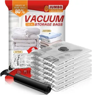 Vacuum Storage Bags,Vacuum Seal Bags for Clothing with Hand Pump,Vacuum Sealer Bags for Clothing/Comforters/Blankets （6 Jumbo）