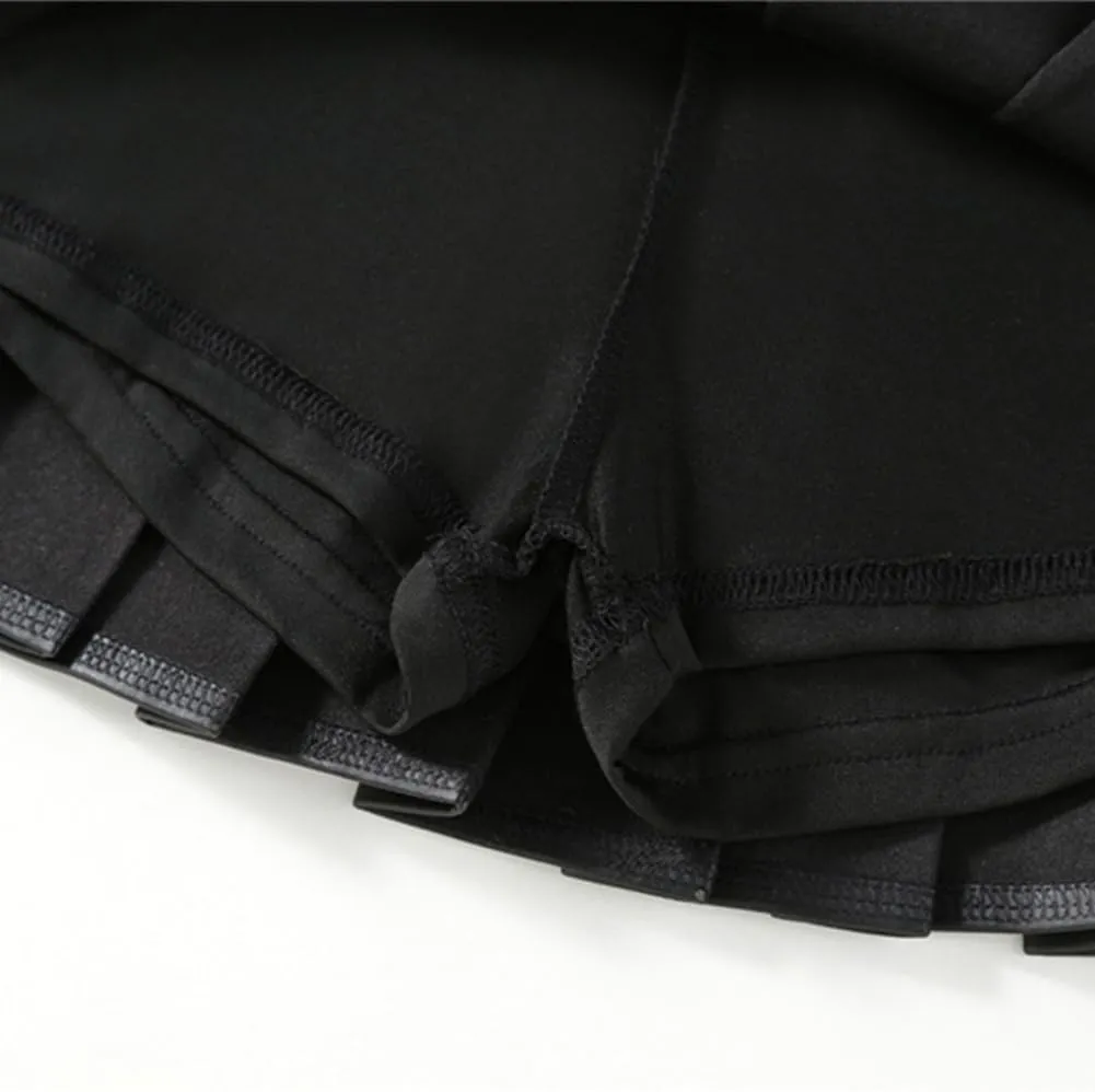 Valcatch Girls Faux Leather Pleated Skirt School Uniform Mini Skirts Flare Skort with Shorts Lined for Toddler Kids Teens