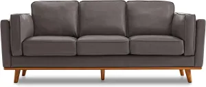 Valencia Artisan Full Leather Sofa 88” - Pure Full Italian Nappa Leather Couch, Solid Wood Accent, Ultimate Comfort, Modern Grey