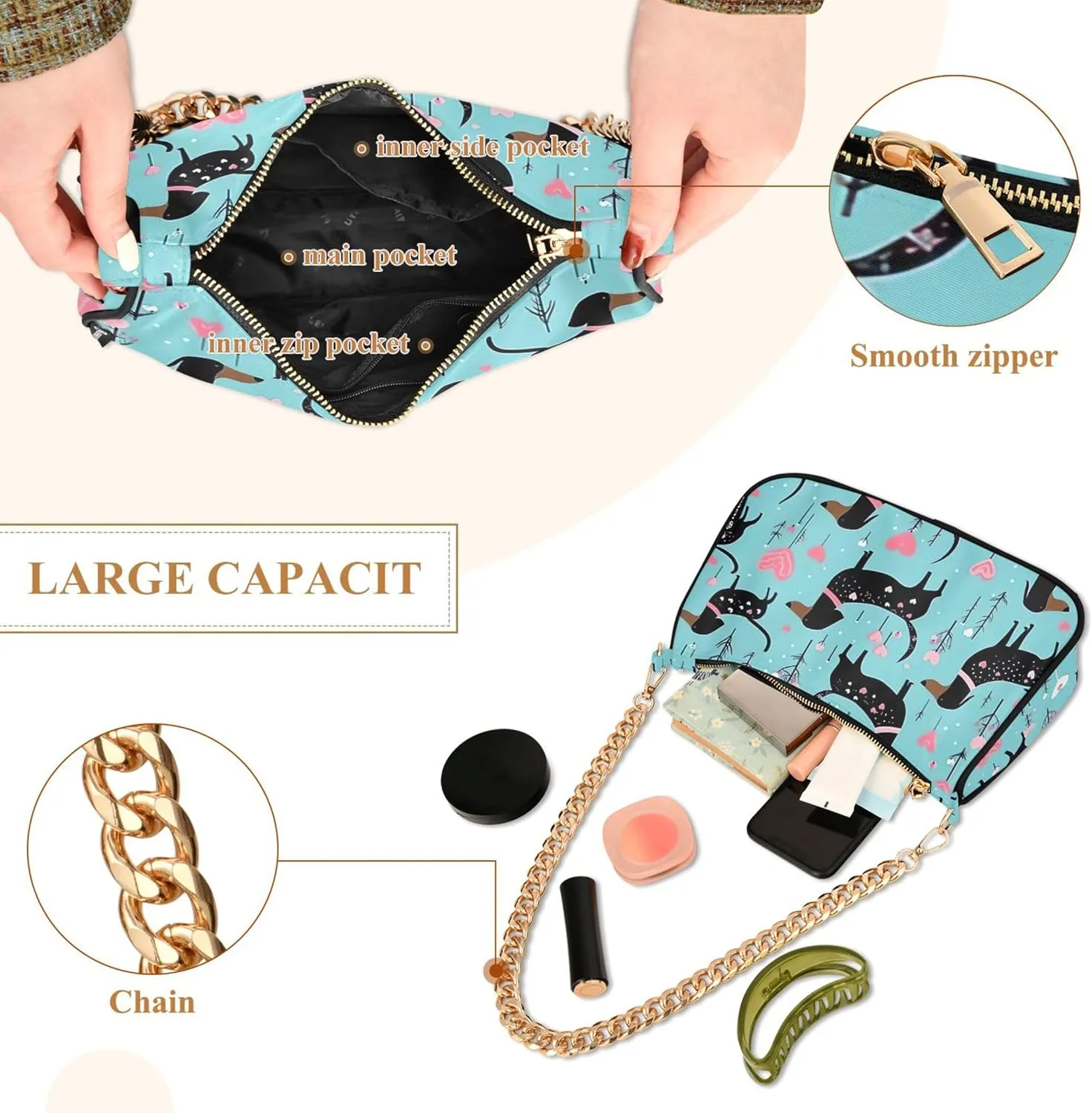 Valentines Hearts Womens Purse Hobo Party Clutch Women Shoulder Handbag Chain Shoulder Handbag
