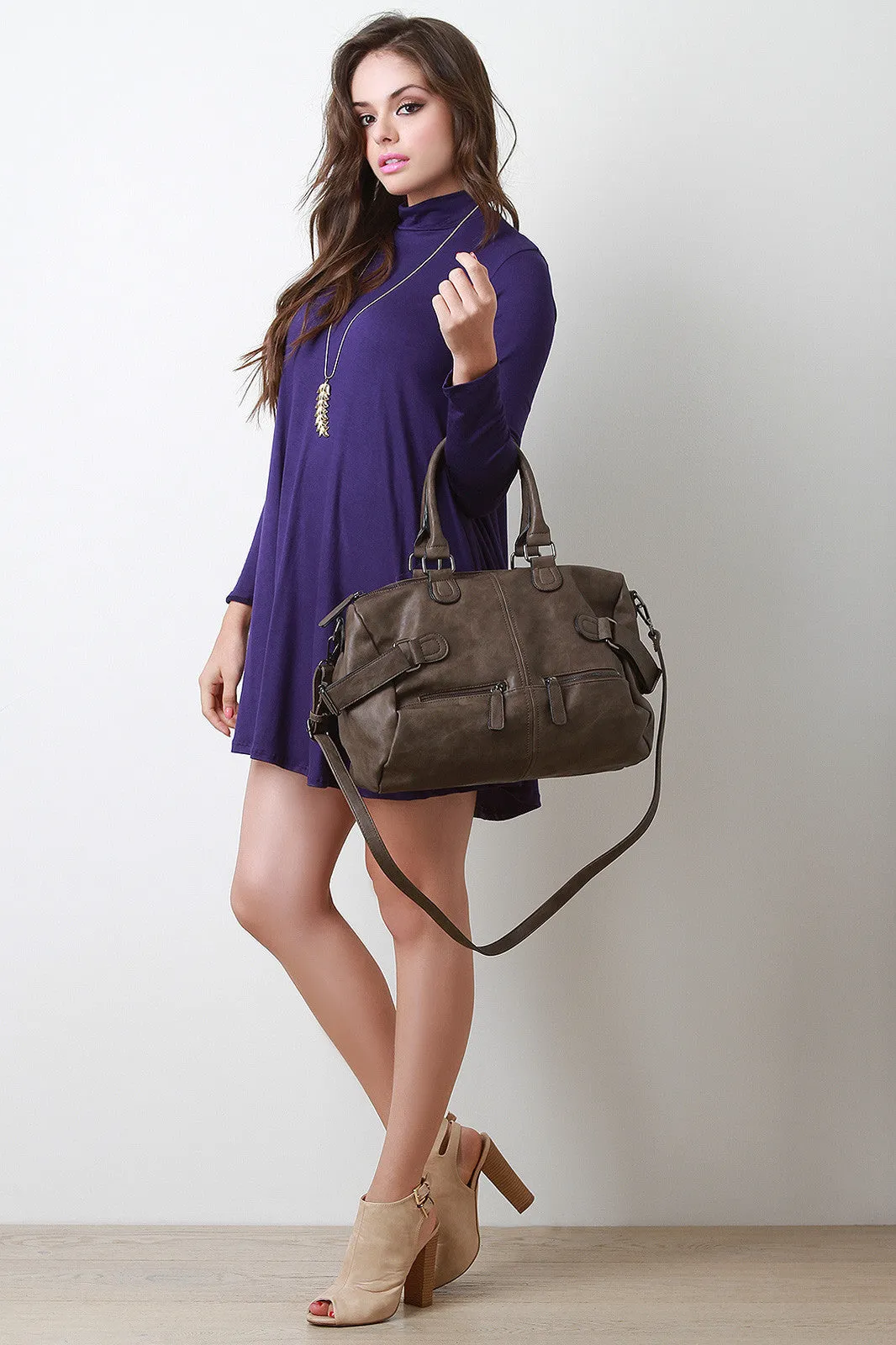 Vegan Leather Double Zip Commuter Bag