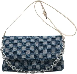 Verdusa Women's Denim Shoulder Bag Hobo Tote Bag Casual Canvas Crossbody Bag Retro Purse