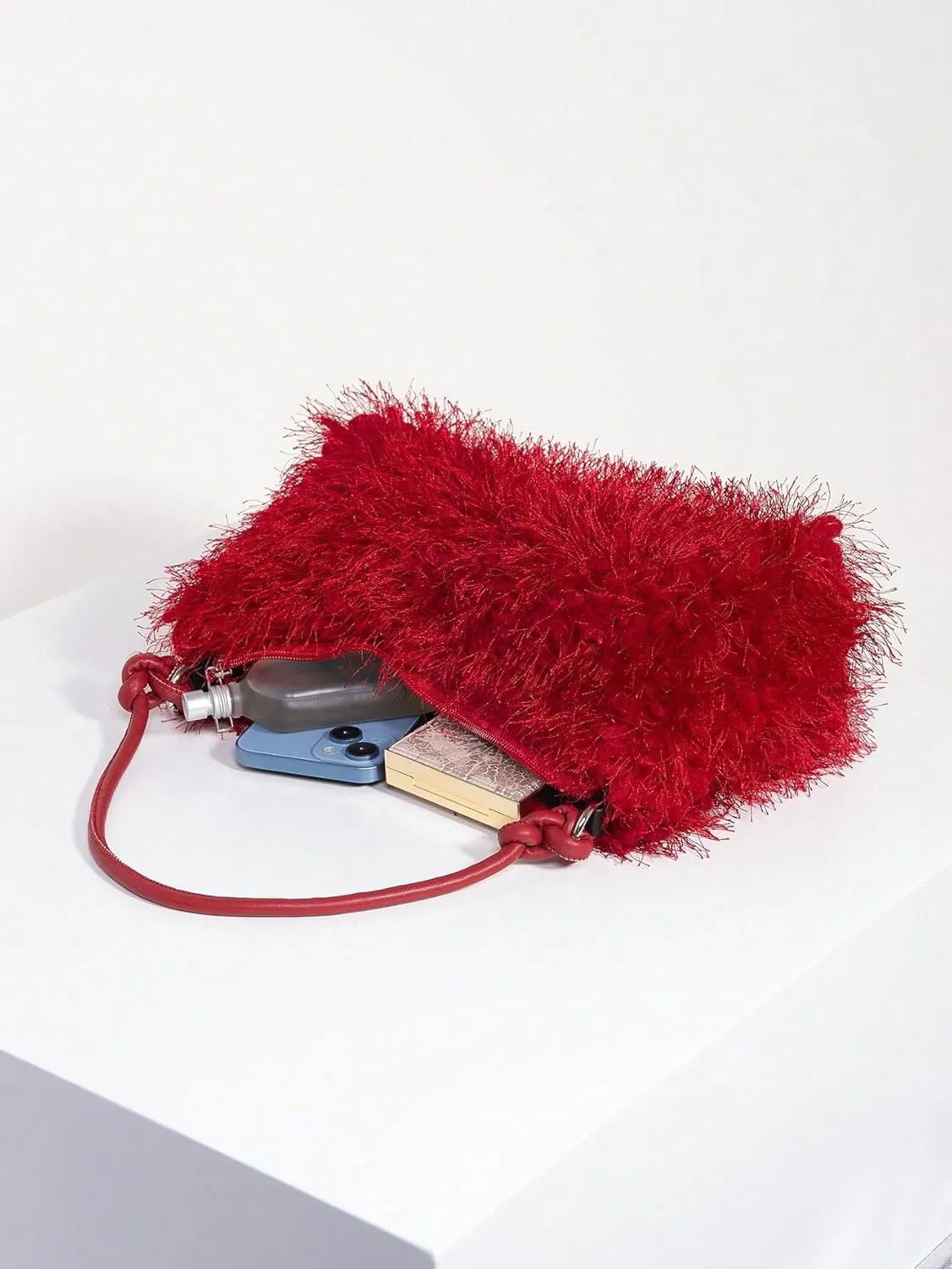Verdusa Women's Fluffy Faux Fur Underarm Bags Fuzzy Shoulder Bag Plush Purse