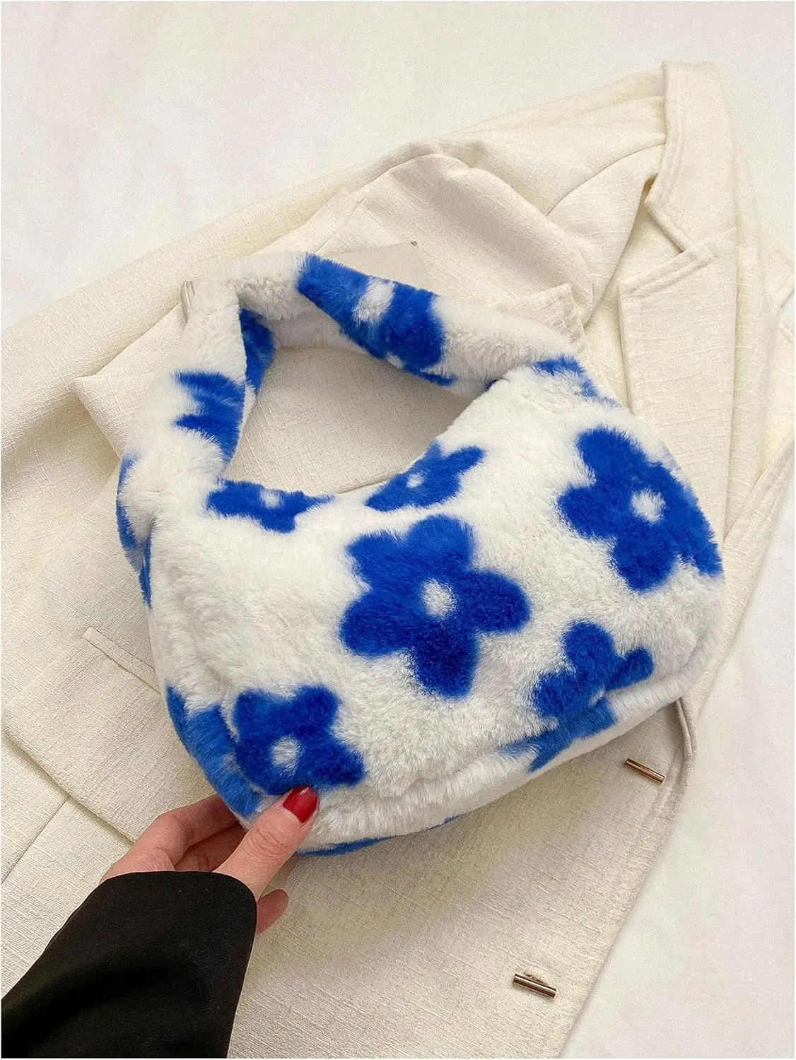 Verdusa Women's Plush Leopard Underarm Shoulder Bags Faux Fur Fuzzy Top Handle Bag