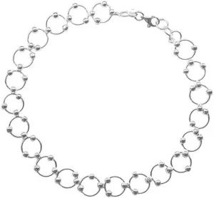 Verona Jewelers Sterling Silver Italian Beaded Circle Link Bracelet and Anklet - Round Link Bracelet with Beads, Silver Charm Bracelet