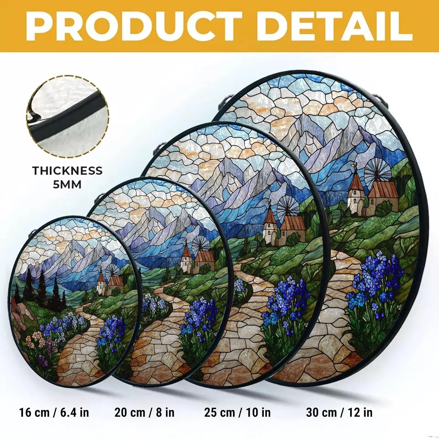 Veronica Alpine Path Suncatcher Window Hanging Handmade Stained Glass Suncatchers Decoration with Metal Chain Outdoor Garden Decor Gift for Women Christmas Thanksgiving jQjPrt
