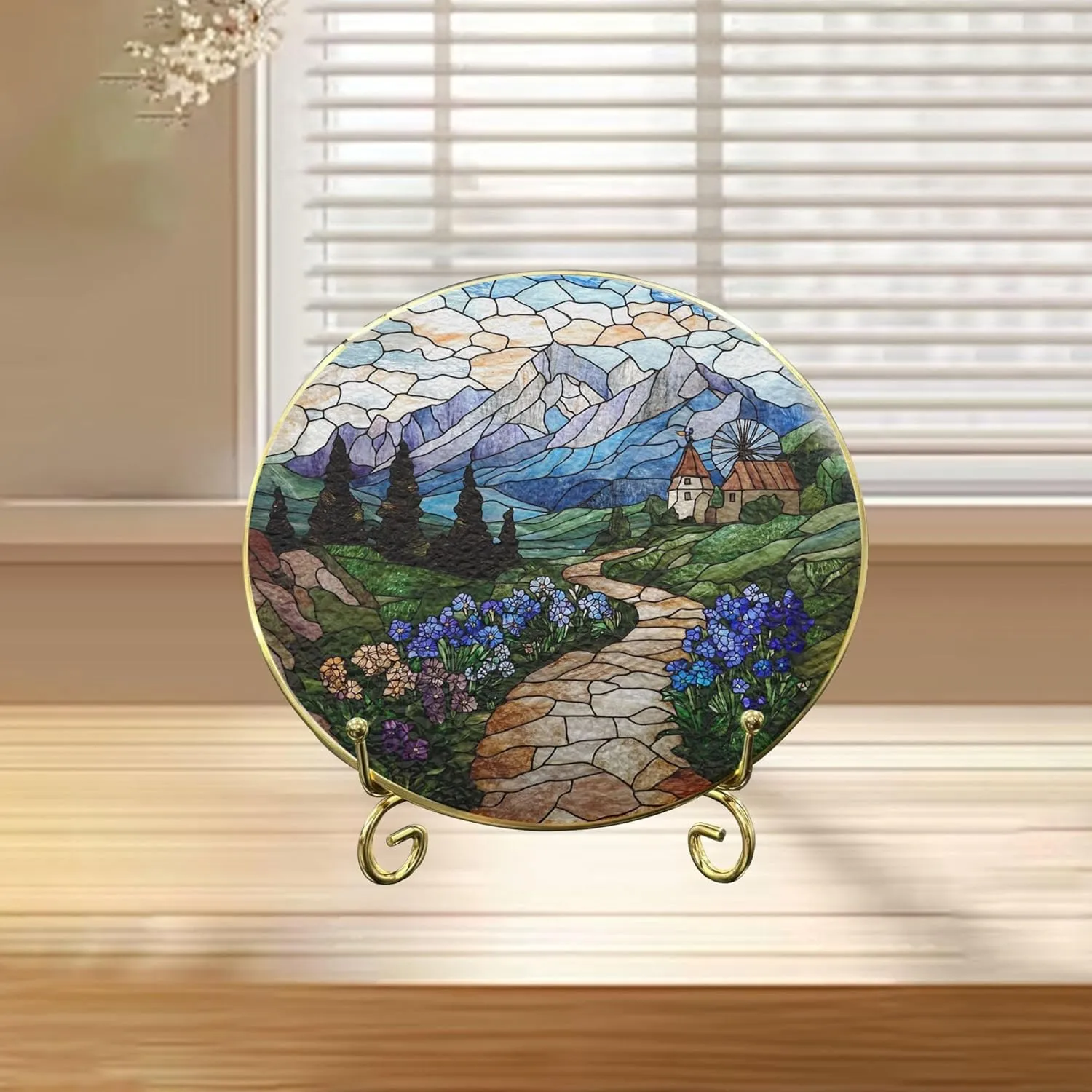 Veronica Alpine Path Suncatcher Window Hanging Handmade Stained Glass Suncatchers Decoration with Metal Chain Outdoor Garden Decor Gift for Women Christmas Thanksgiving jQjPrt
