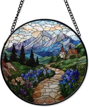 Veronica Alpine Path Suncatcher Window Hanging Handmade Stained Glass Suncatchers Decoration with Metal Chain Outdoor Garden Decor Gift for Women Christmas Thanksgiving jQjPrt