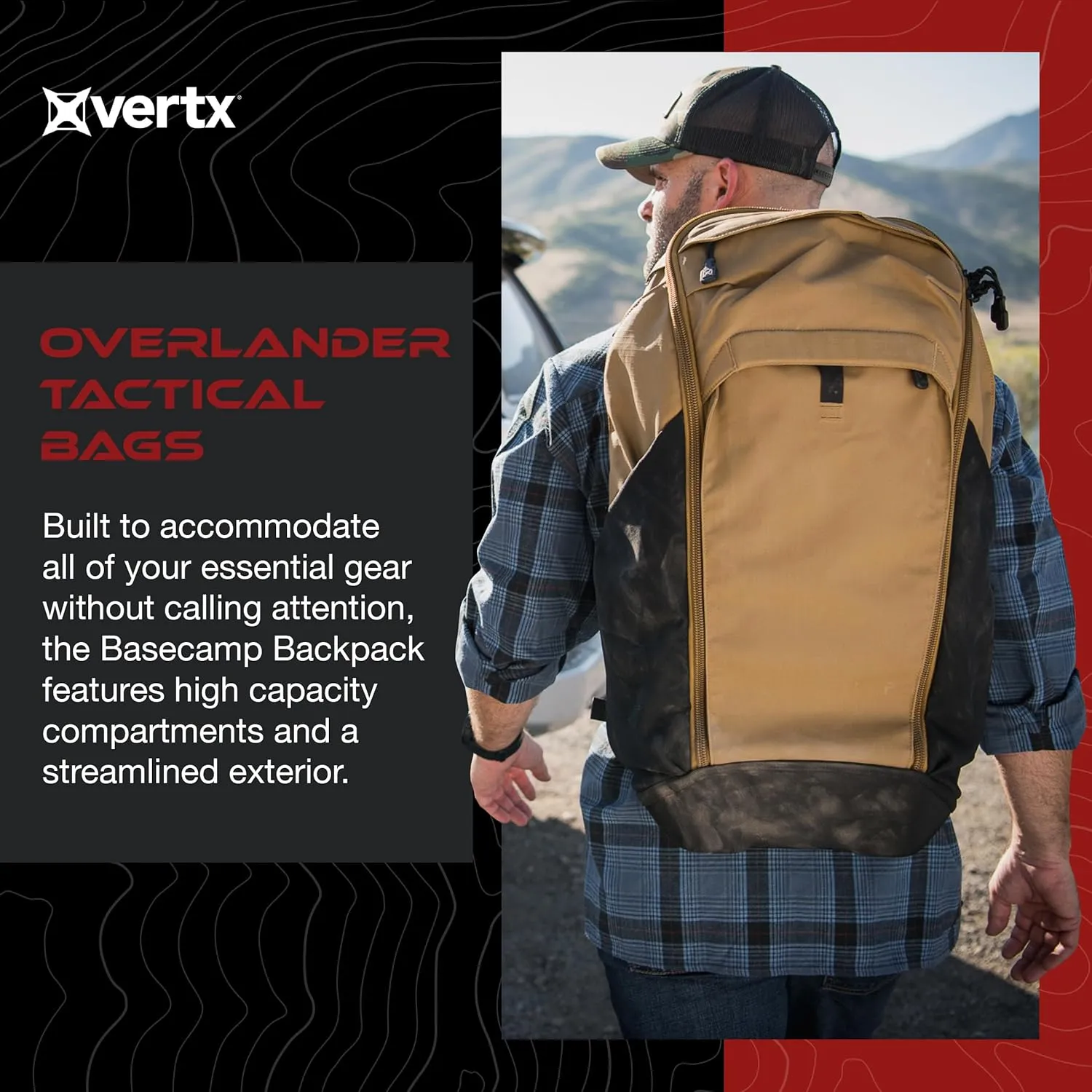 Vertx Basecamp Tactical Backpack 30L for Conceal Carry, Hiking, Overlanding, Travel, Work, Tactical Gear, Dark Earth (VTX5019)