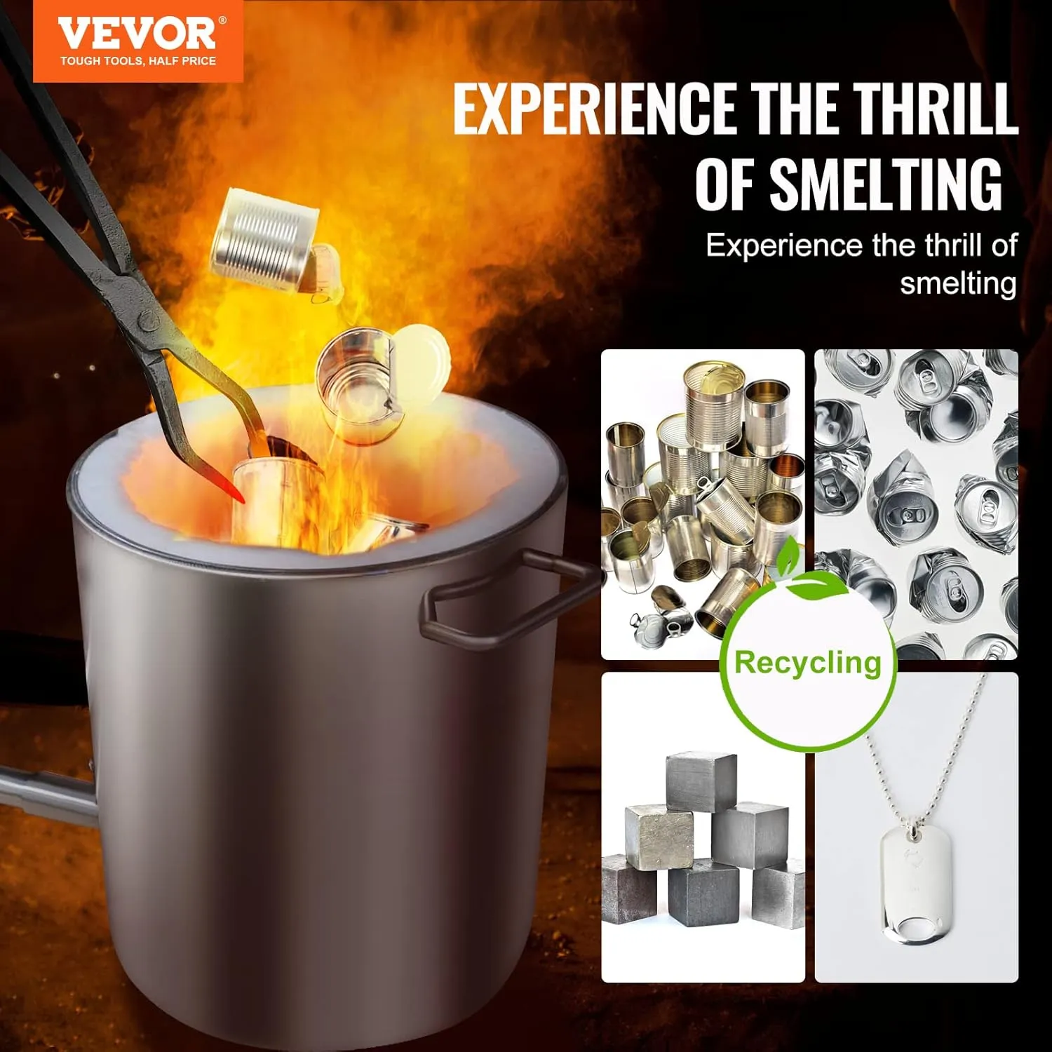 VEVOR 6KG Propane Melting Furnace Kit, Large Capacity Foundry Home Kilns, Blacksmithing Forge with Crucible & Tongs Kiln, Stainless Steel Smelter, for Metal Scrap Recycle, Gold Copper Silver Casting