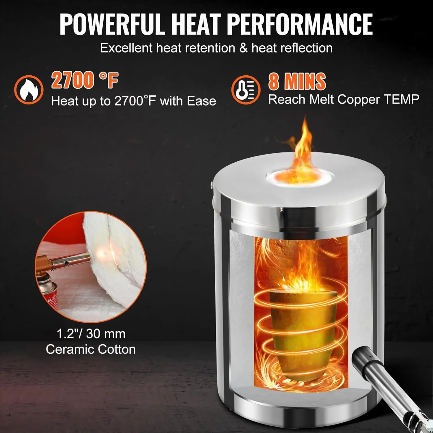VEVOR 6KG Propane Melting Furnace Kit, Large Capacity Foundry Home Kilns, Blacksmithing Forge with Crucible & Tongs Kiln, Stainless Steel Smelter, for Metal Scrap Recycle, Gold Copper Silver Casting