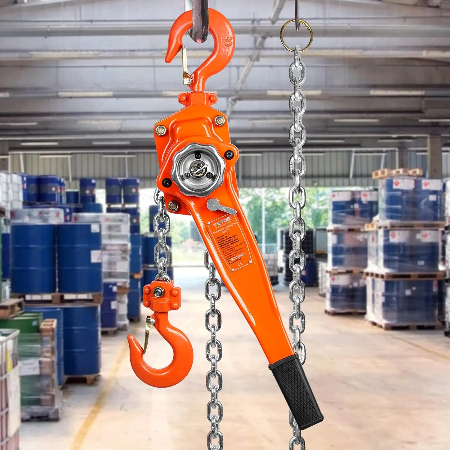 VEVOR Manual Lever Chain Hoist, 1-1/2 Ton 3300 lbs Capacity 20 FT Come Along, G80 Galvanized Carbon Steel with Weston Double-Pawl Brake,Auto Chain Leading & 360° Rotation Hook, for Garage Factory Dock