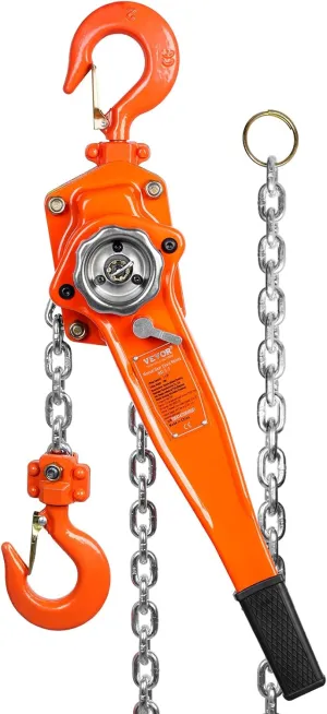 VEVOR Manual Lever Chain Hoist, 1-1/2 Ton 3300 lbs Capacity 20 FT Come Along, G80 Galvanized Carbon Steel with Weston Double-Pawl Brake,Auto Chain Leading & 360° Rotation Hook, for Garage Factory Dock