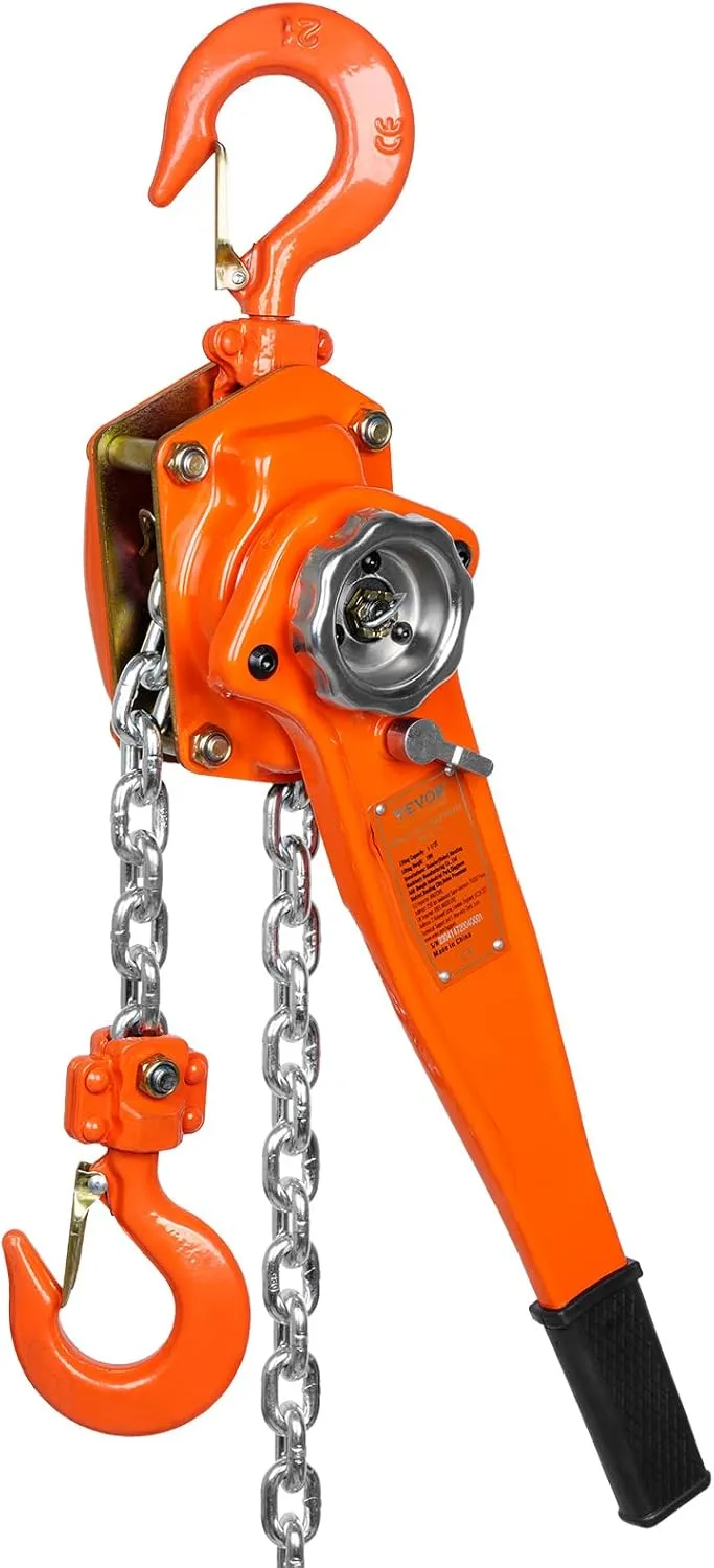 VEVOR Manual Lever Chain Hoist, 1-1/2 Ton 3300 lbs Capacity 20 FT Come Along, G80 Galvanized Carbon Steel with Weston Double-Pawl Brake,Auto Chain Leading & 360° Rotation Hook, for Garage Factory Dock