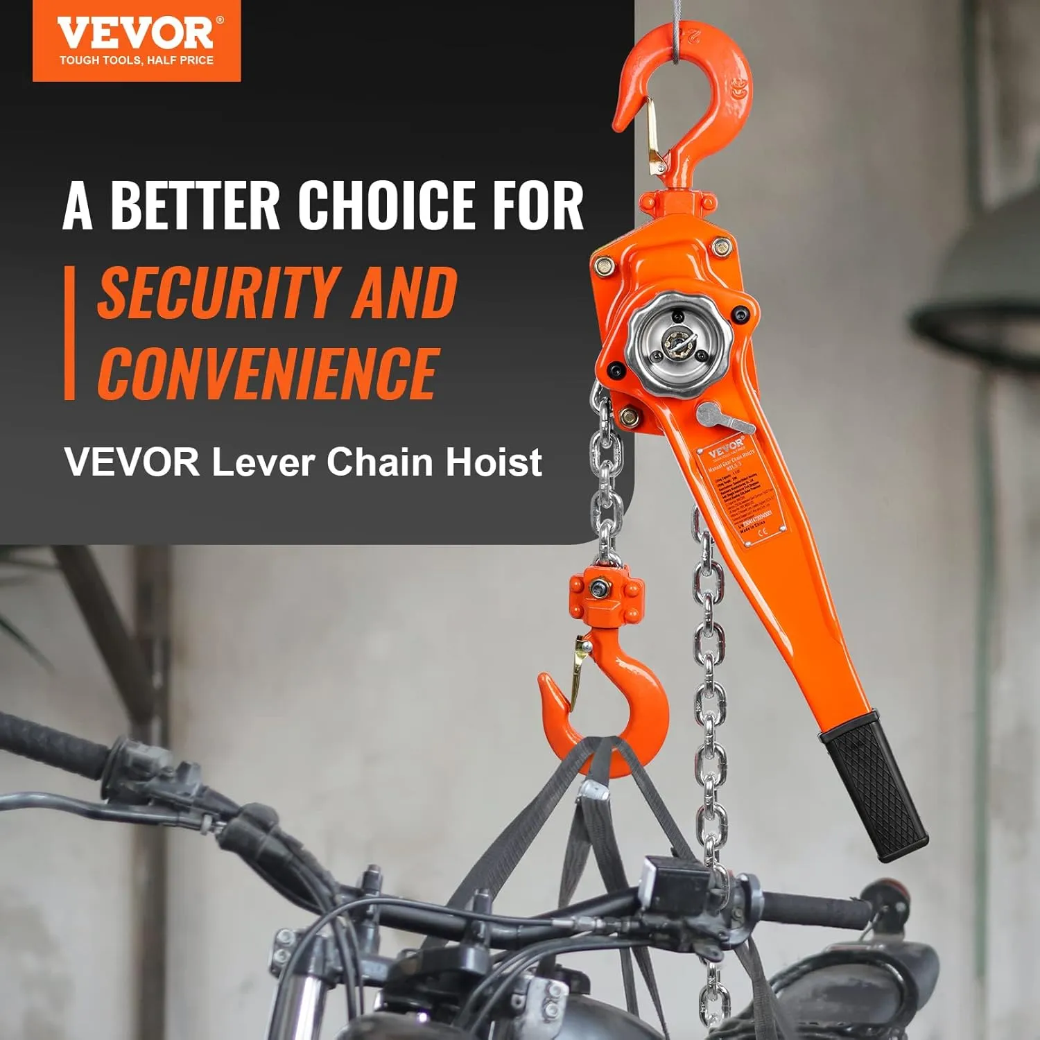 VEVOR Manual Lever Chain Hoist, 1-1/2 Ton 3300 lbs Capacity 20 FT Come Along, G80 Galvanized Carbon Steel with Weston Double-Pawl Brake,Auto Chain Leading & 360° Rotation Hook, for Garage Factory Dock