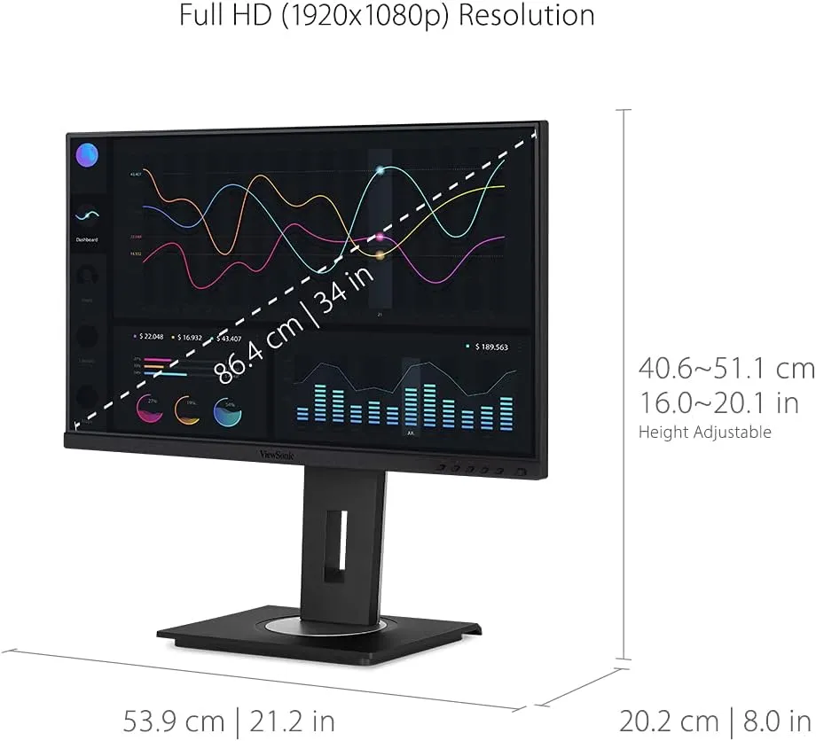 ViewSonic VG2456A 24 Inch 1080p IPS Monitor with 90W USB C, Docking Built-In, RJ45, 40 Degree Tilt Ergonomics for Home and Office