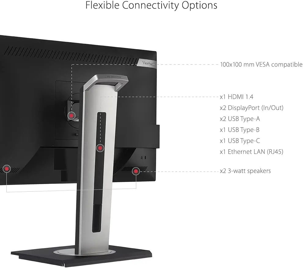 ViewSonic VG2456A 24 Inch 1080p IPS Monitor with 90W USB C, Docking Built-In, RJ45, 40 Degree Tilt Ergonomics for Home and Office