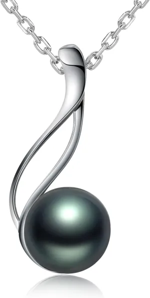 VIKI LYNN Tahitian Black Pearl Necklace for Women 9-10mm Tahitian Cultured Black Pearl Pendant