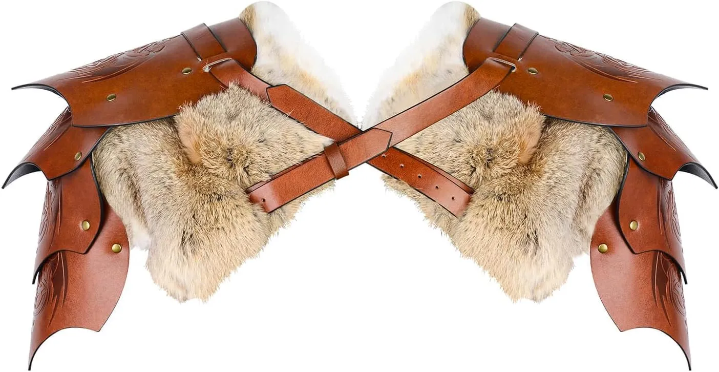 Viking Fur Shoulder Armor,Medieval Faux Leather Armor Renaissance Accessories Knight Armor for LARP/Cosplay Ren Faire