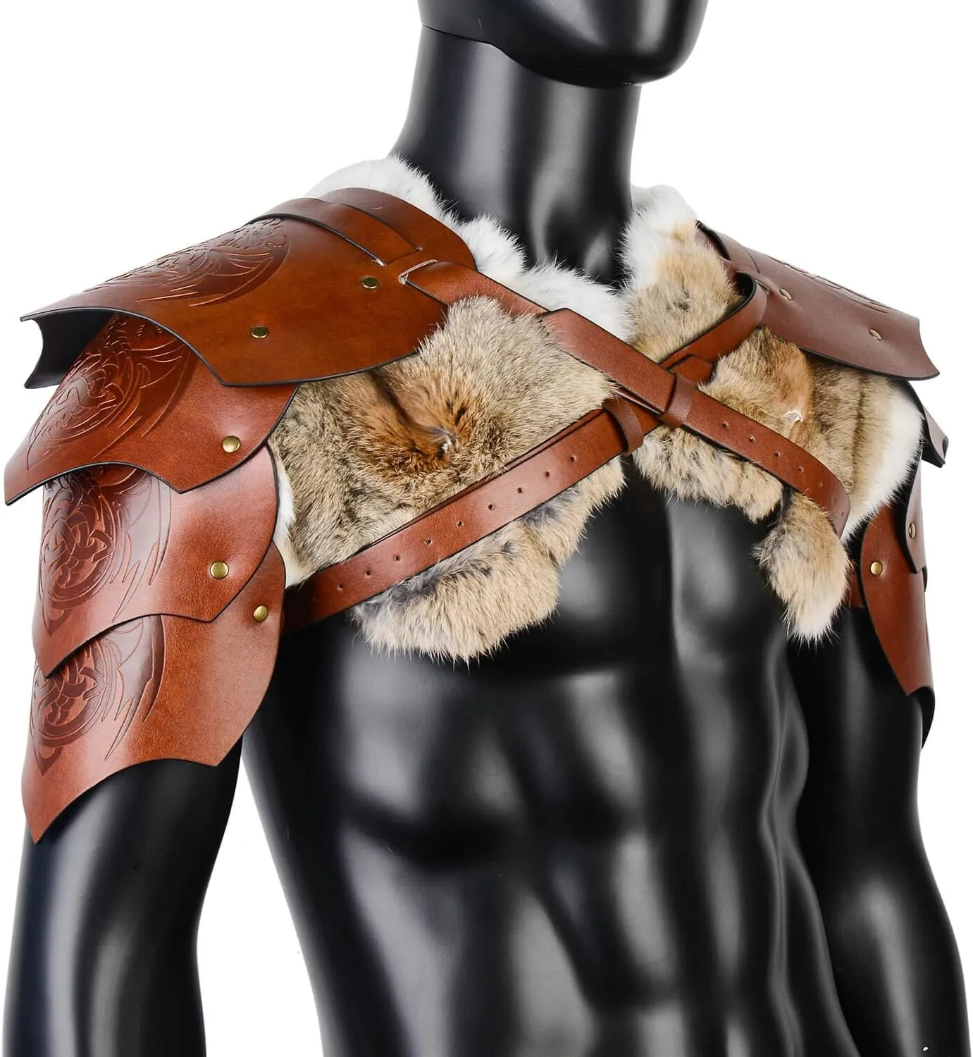 Viking Fur Shoulder Armor,Medieval Faux Leather Armor Renaissance Accessories Knight Armor for LARP/Cosplay Ren Faire