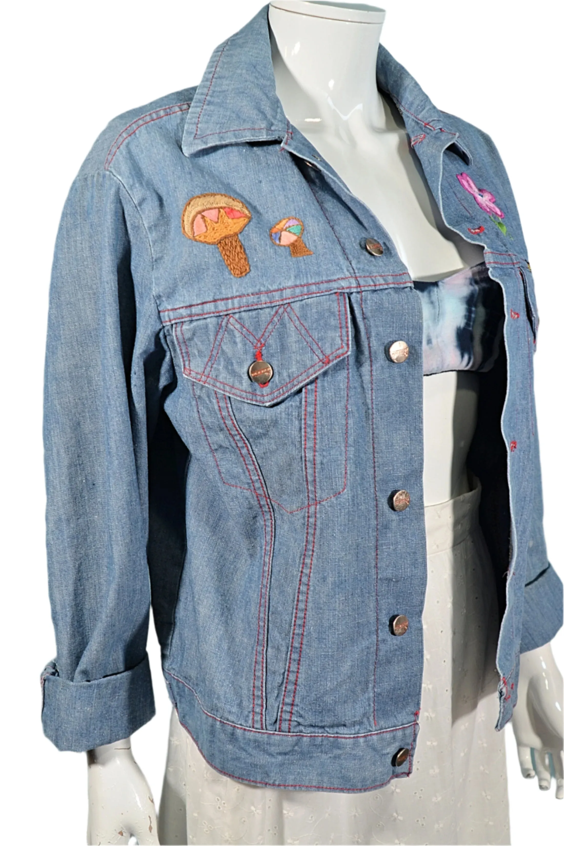 Vintage 60s/70s Embroidered Denim Jacket, OOAK, Maverick 38