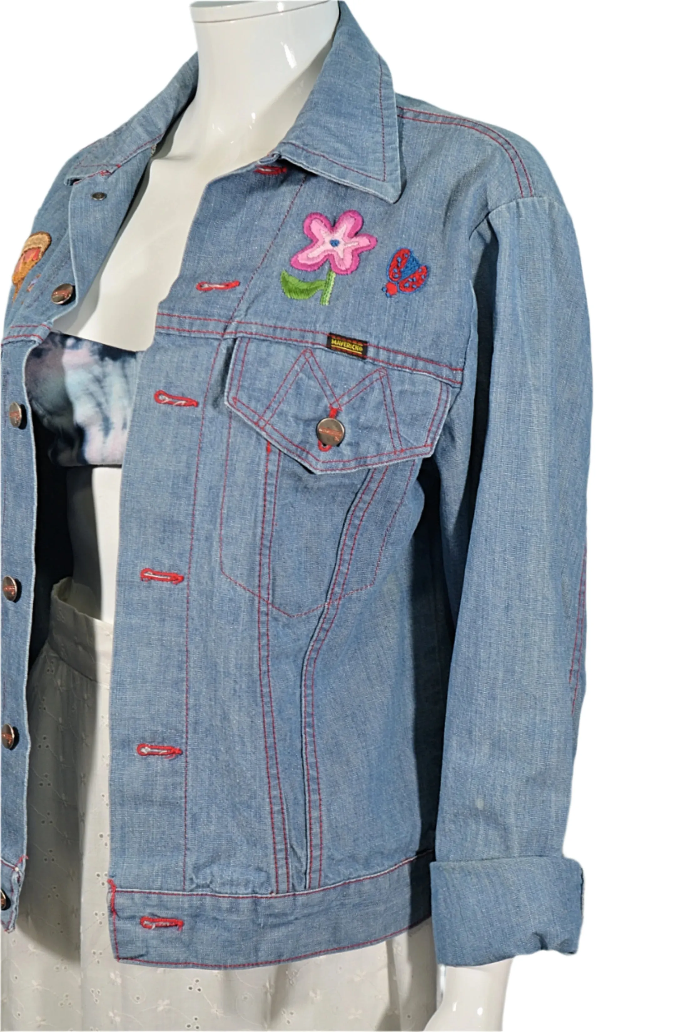 Vintage 60s/70s Embroidered Denim Jacket, OOAK, Maverick 38