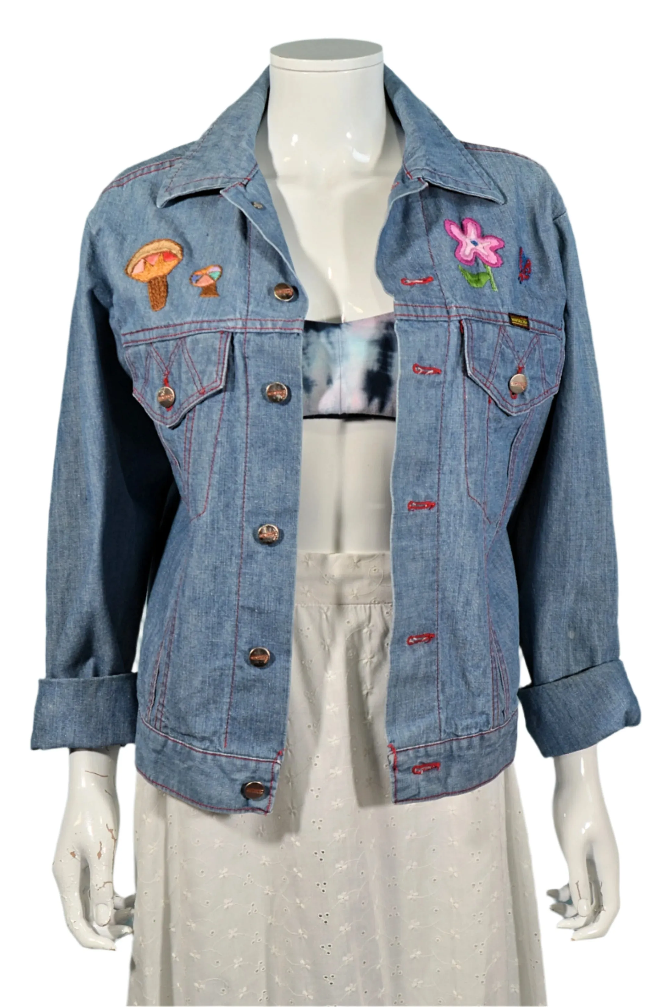 Vintage 60s/70s Embroidered Denim Jacket, OOAK, Maverick 38