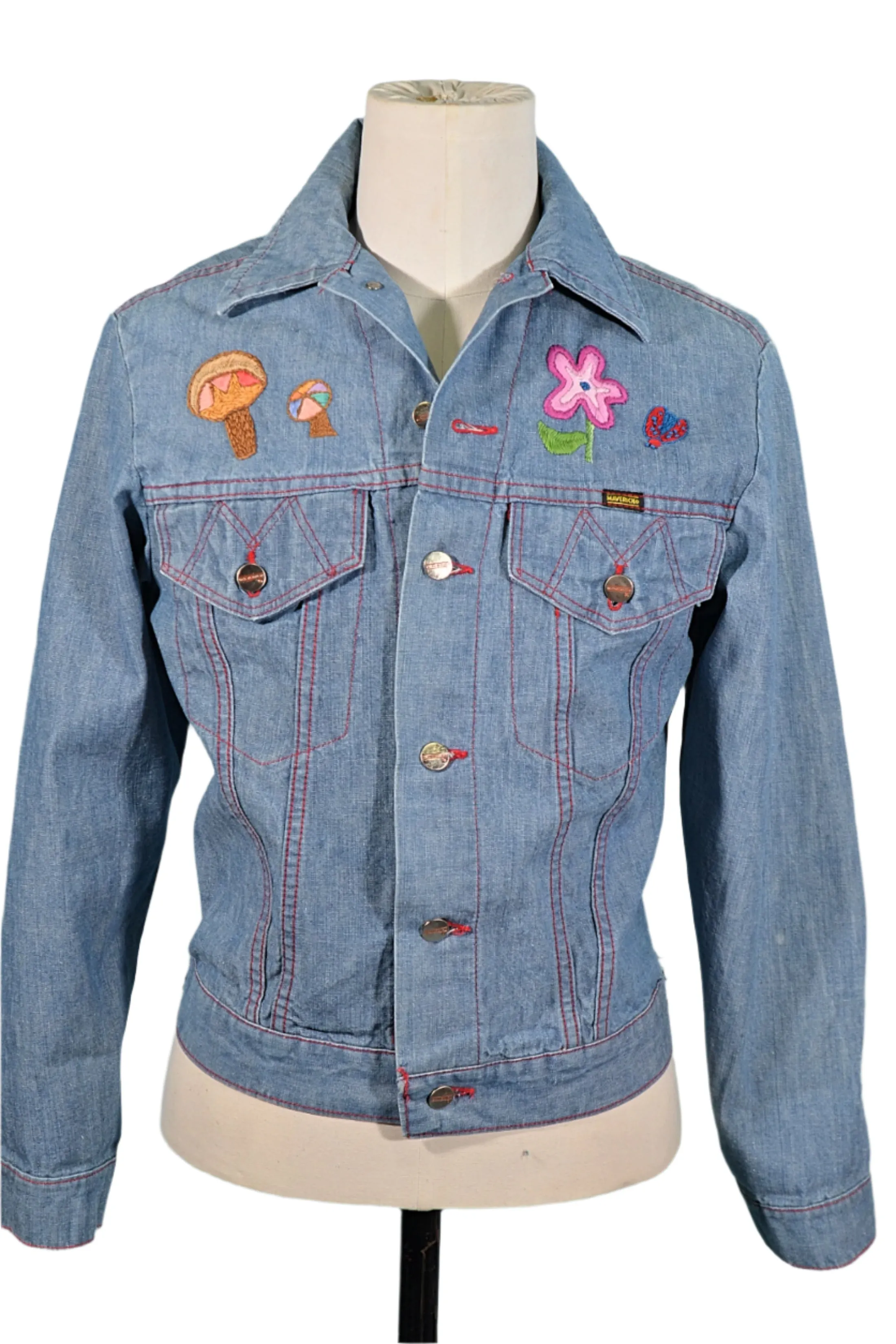 Vintage 60s/70s Embroidered Denim Jacket, OOAK, Maverick 38