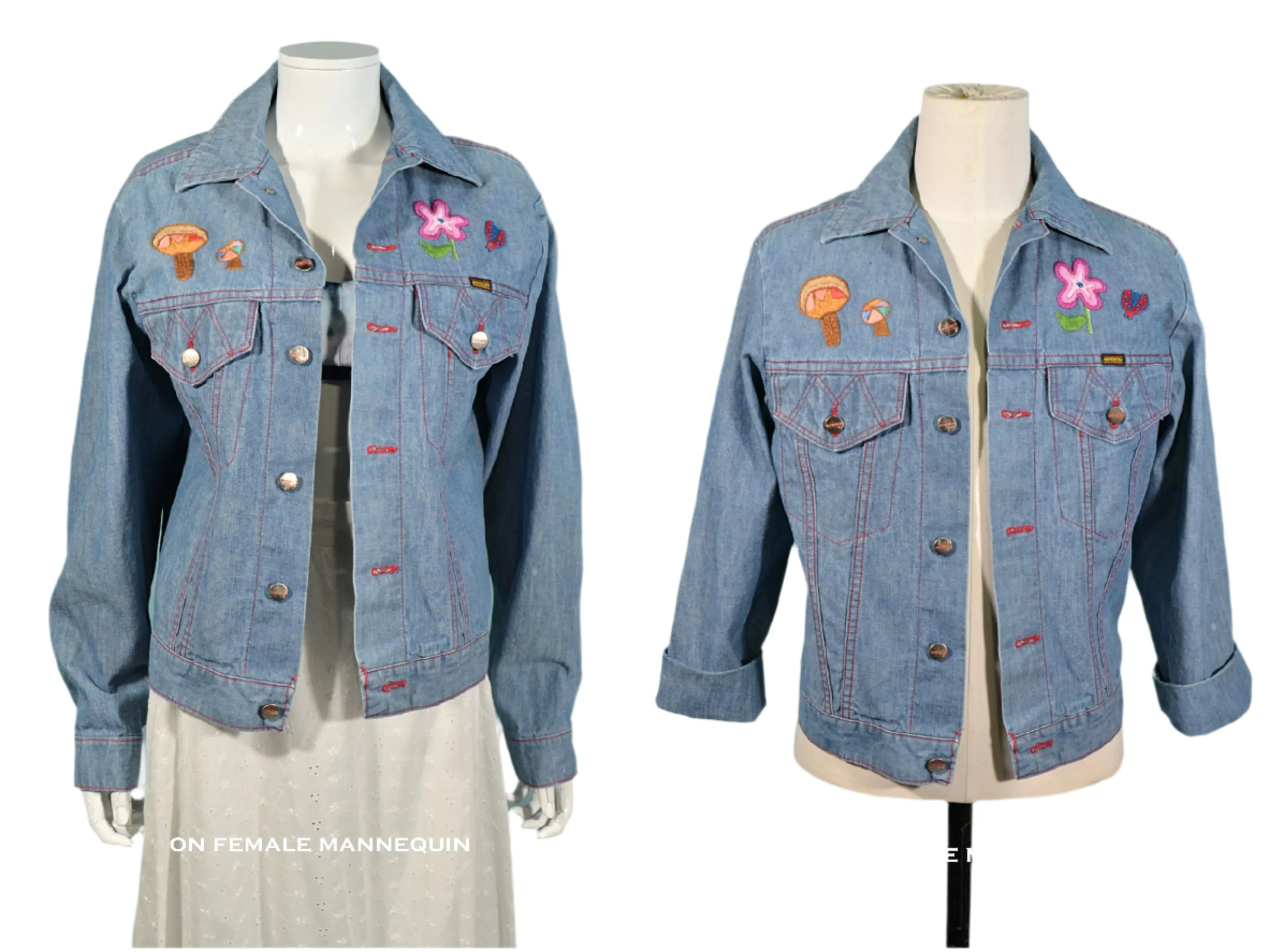 Vintage 60s/70s Embroidered Denim Jacket, OOAK, Maverick 38