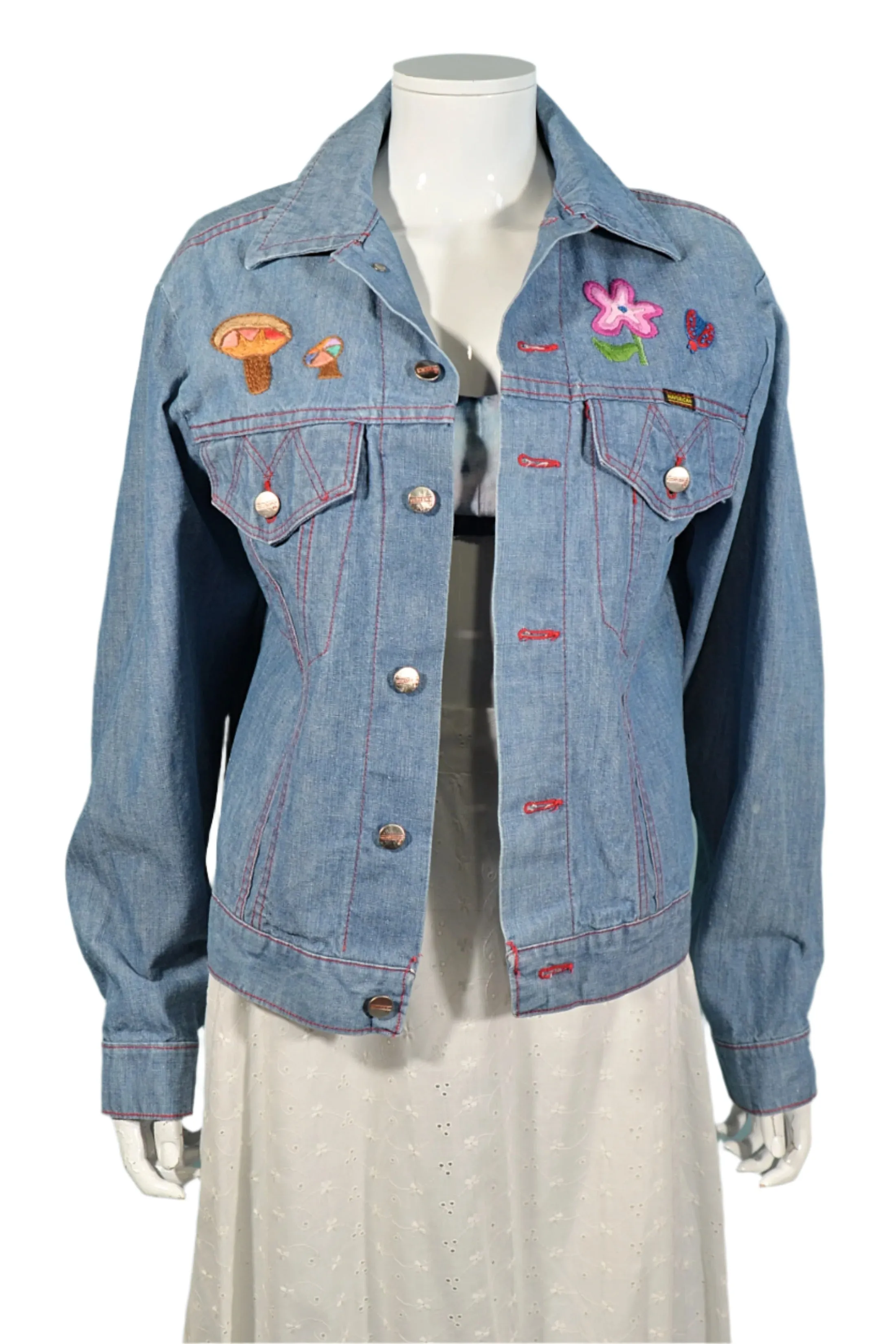 Vintage 60s/70s Embroidered Denim Jacket, OOAK, Maverick 38