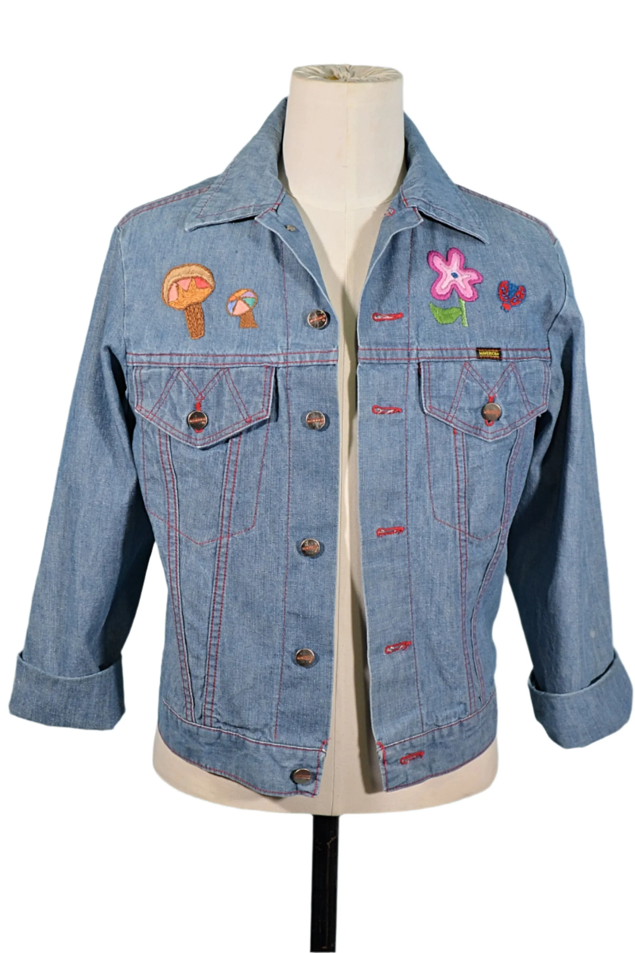 Vintage 60s/70s Embroidered Denim Jacket, OOAK, Maverick 38