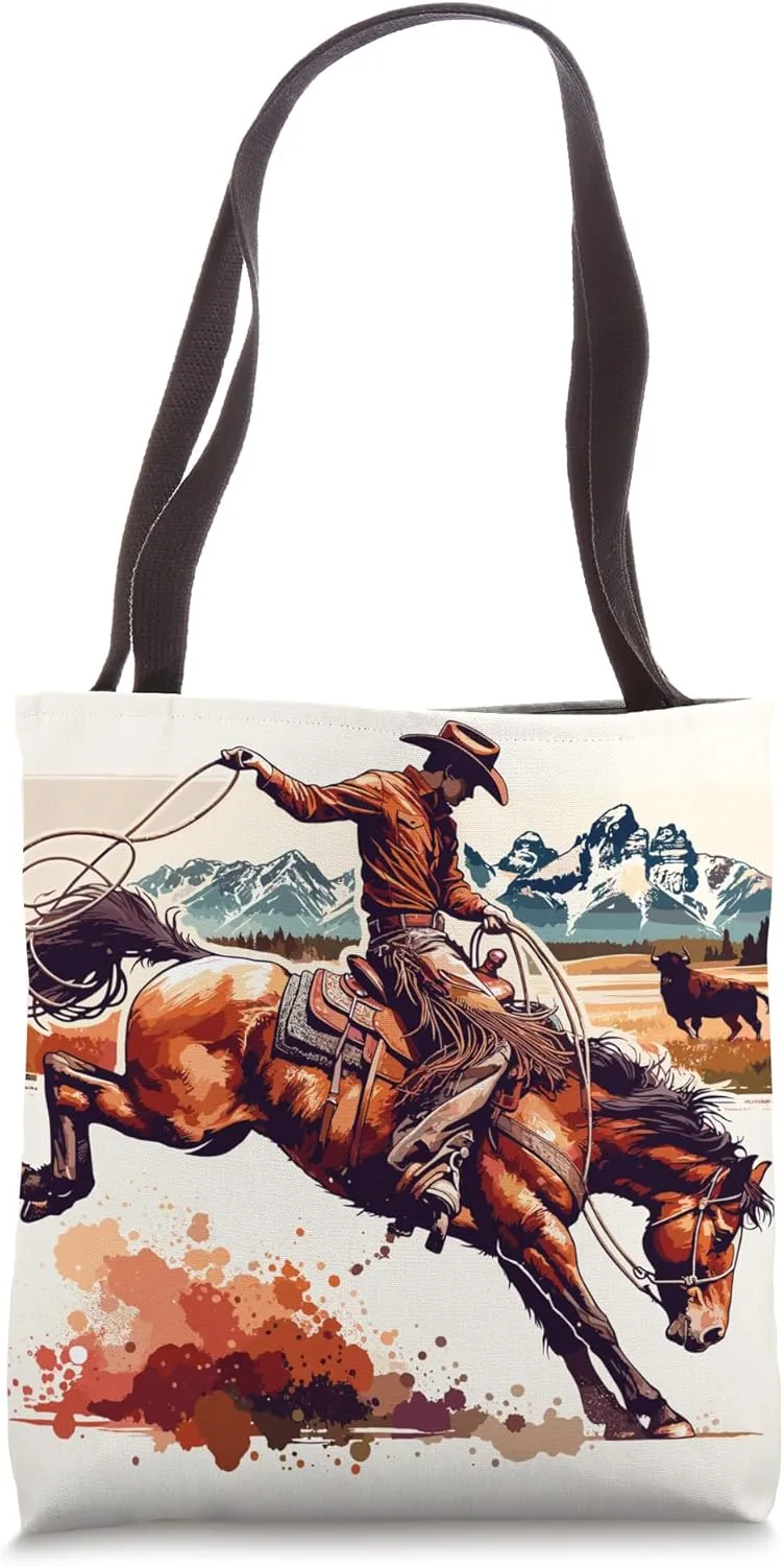 Vintage Cowboy Rodeo Bronco Western Horse Riding Country Men Tote Bag