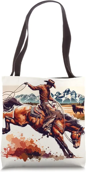 Vintage Cowboy Rodeo Bronco Western Horse Riding Country Men Tote Bag