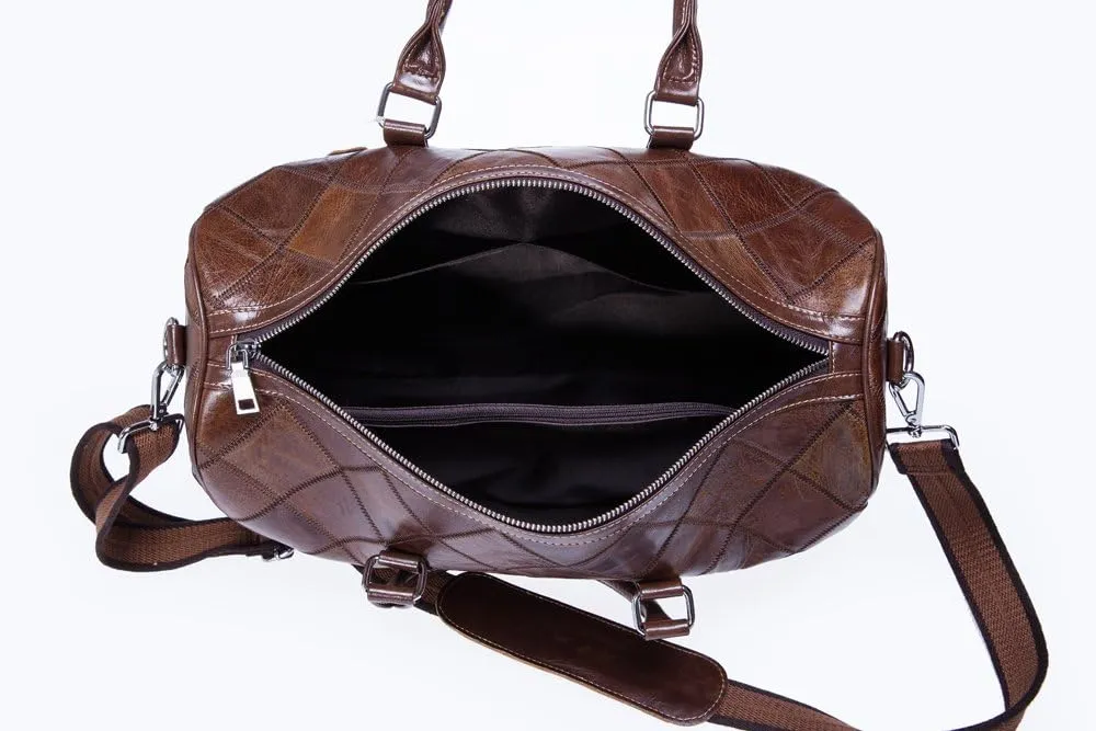 Vintage Genuine Leather Quilted Travel Duffel Weekend Carry On Luggage Shoulder Bags