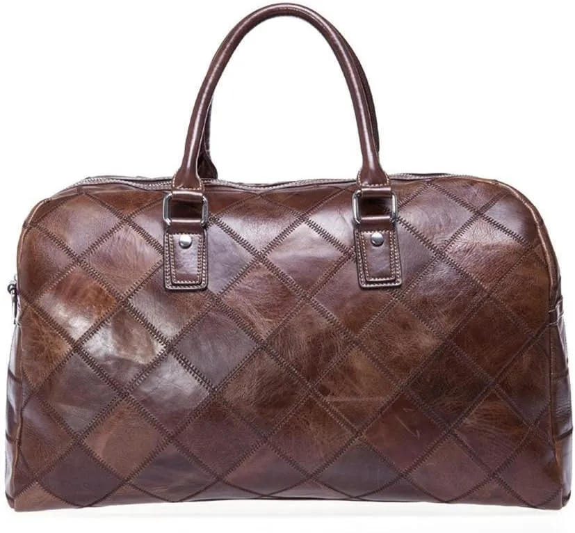 Vintage Genuine Leather Quilted Travel Duffel Weekend Carry On Luggage Shoulder Bags
