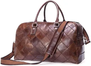 Vintage Genuine Leather Quilted Travel Duffel Weekend Carry On Luggage Shoulder Bags